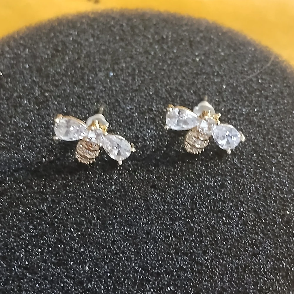 925 Silver Crystal Bee Zircon Earrings Stud Dangle Wedding Jewelry Women - Picture 3 of 6